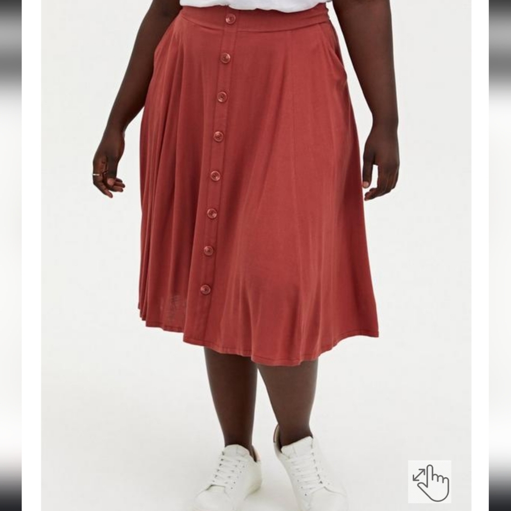 Torrid Womens Button Front Midi Skirt Size 3X Brick Red